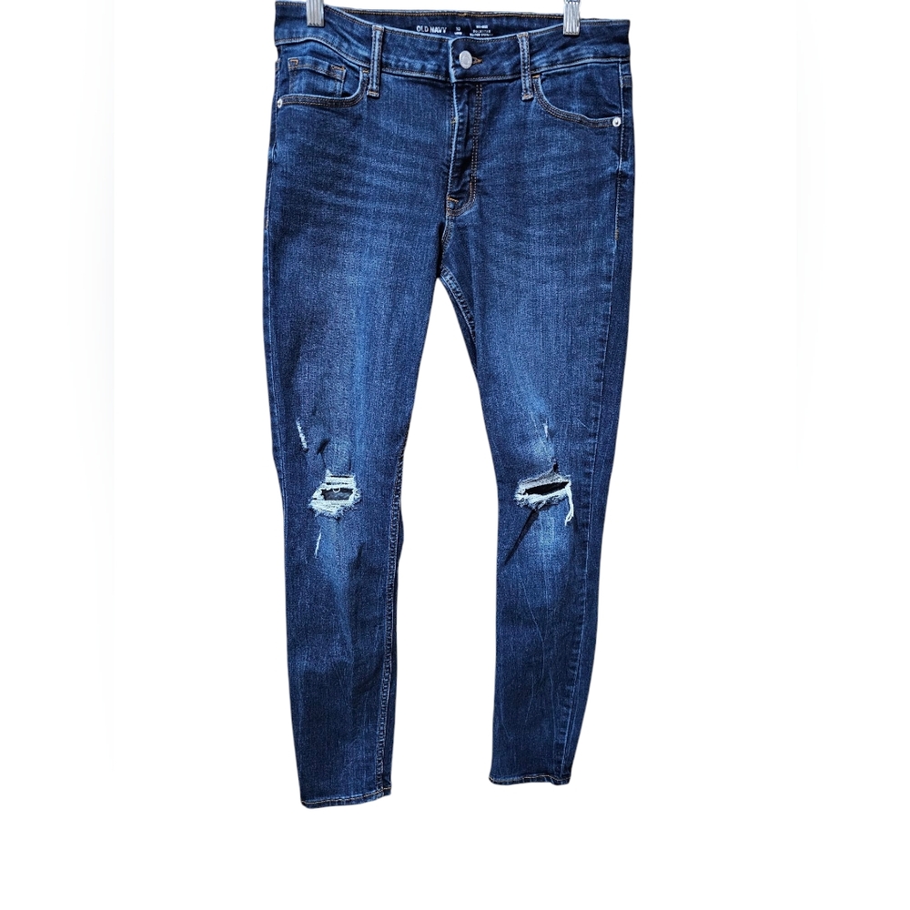 Old Navy Rockstar Super Skinny Stylish‎ Distressed Blue Jeans Size 10 Long